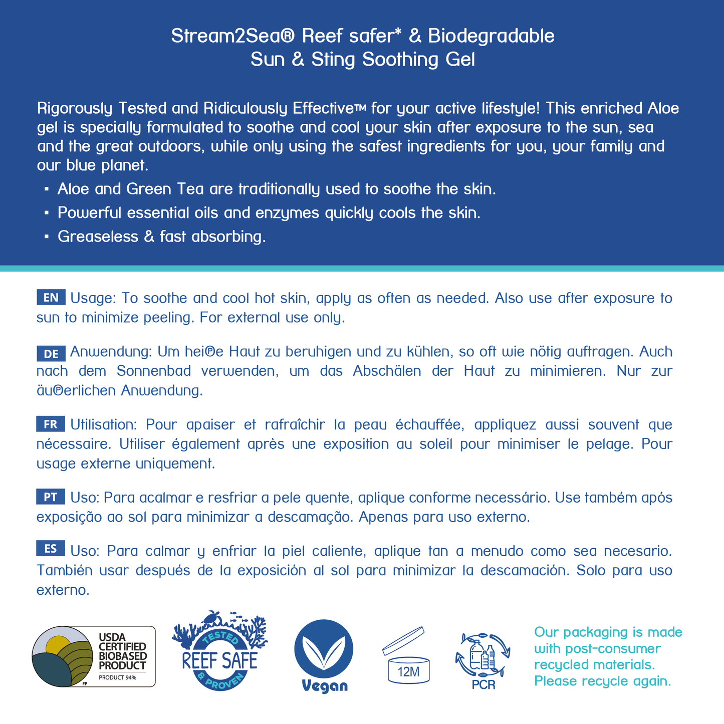 Sun & Sting Soothing Gel Sun & Sting Soothing Gel S2S Stream2Sea Global Ocean and Sea, Reef Safer, Eco friendly, Organic