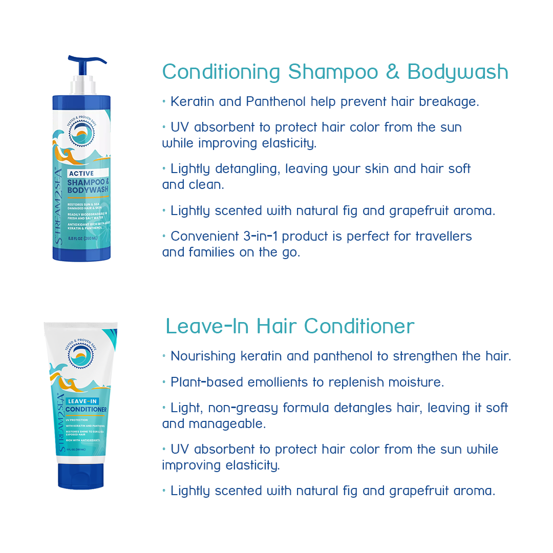 Daily Hair & Body Care Bundle - 2 items S2S Stream2Sea Global Ocean and Sea, Reef Safer, Eco friendly, Organic