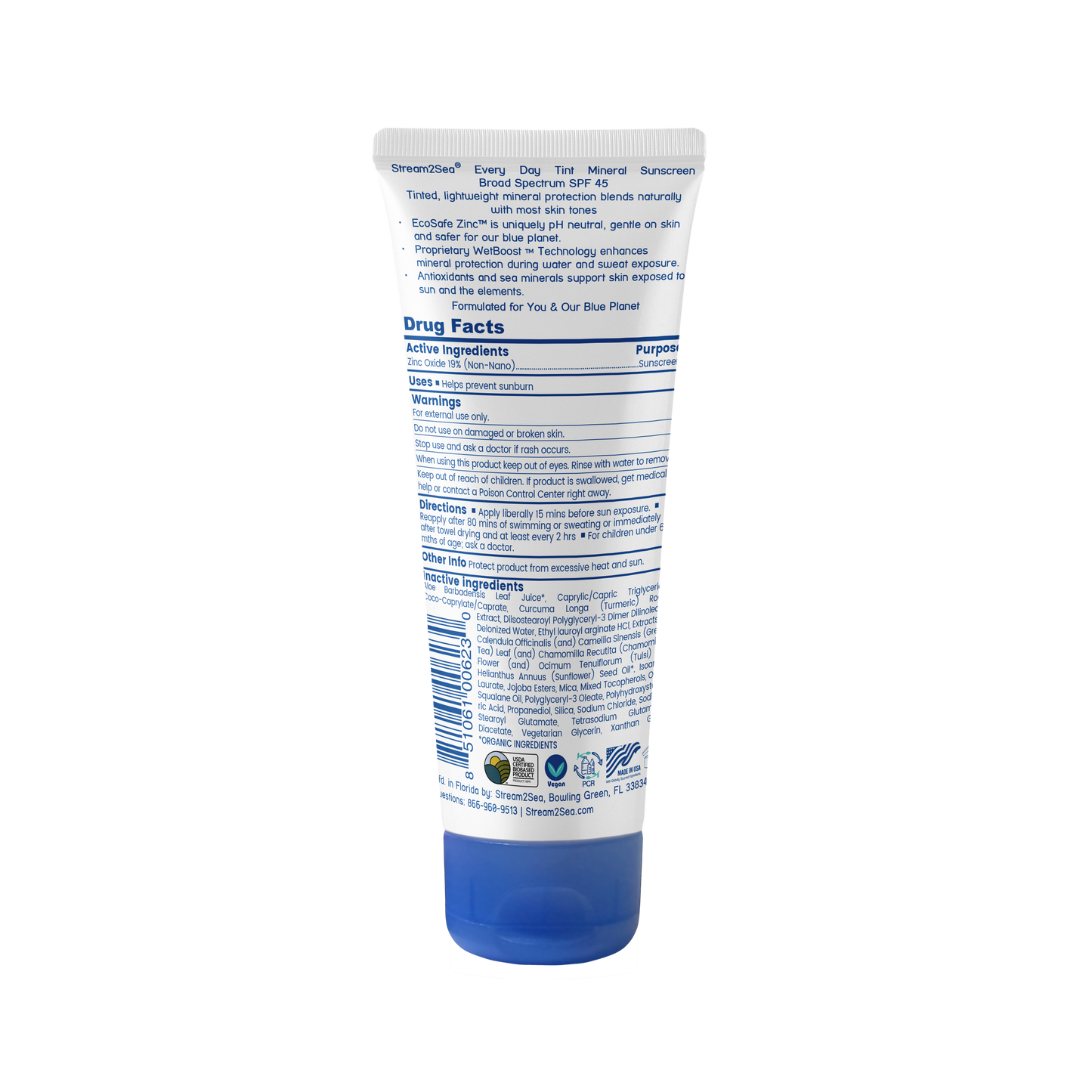 Sunscreen SPF45 EVERY DAY SUNSCREEN SPF 45 - TINT S2S Stream2Sea Global Ocean and Sea, Reef Safer, Eco friendly, Organic