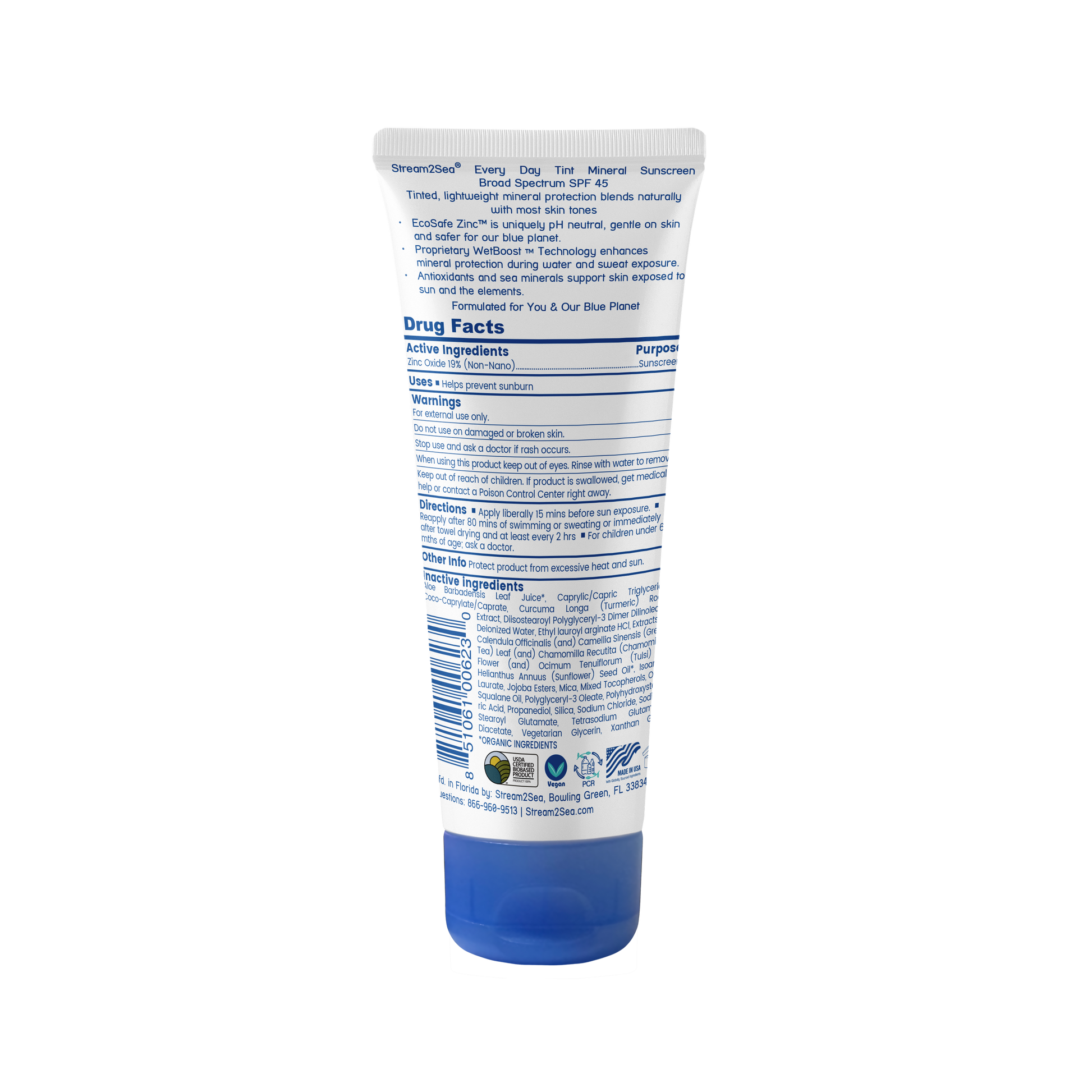 Sunscreen SPF45 EVERY DAY SUNSCREEN SPF 45 - TINT S2S Stream2Sea Global Ocean and Sea, Reef Safer, Eco friendly, Organic