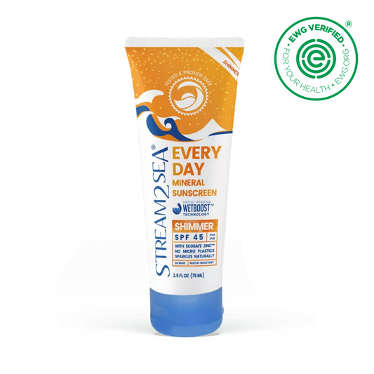 Every Day Sunscreen Every Day Shimmer Mineral Sunscreen SPF45 S2S Stream2Sea Global Ocean and Sea, Reef Safer, Eco friendly, Organic