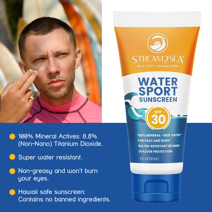 Sport Sunscreen SPF 30 Sport Sunscreen SPF 30 S2S Stream2Sea Global Ocean and Sea, Reef Safer, Eco friendly, Organic