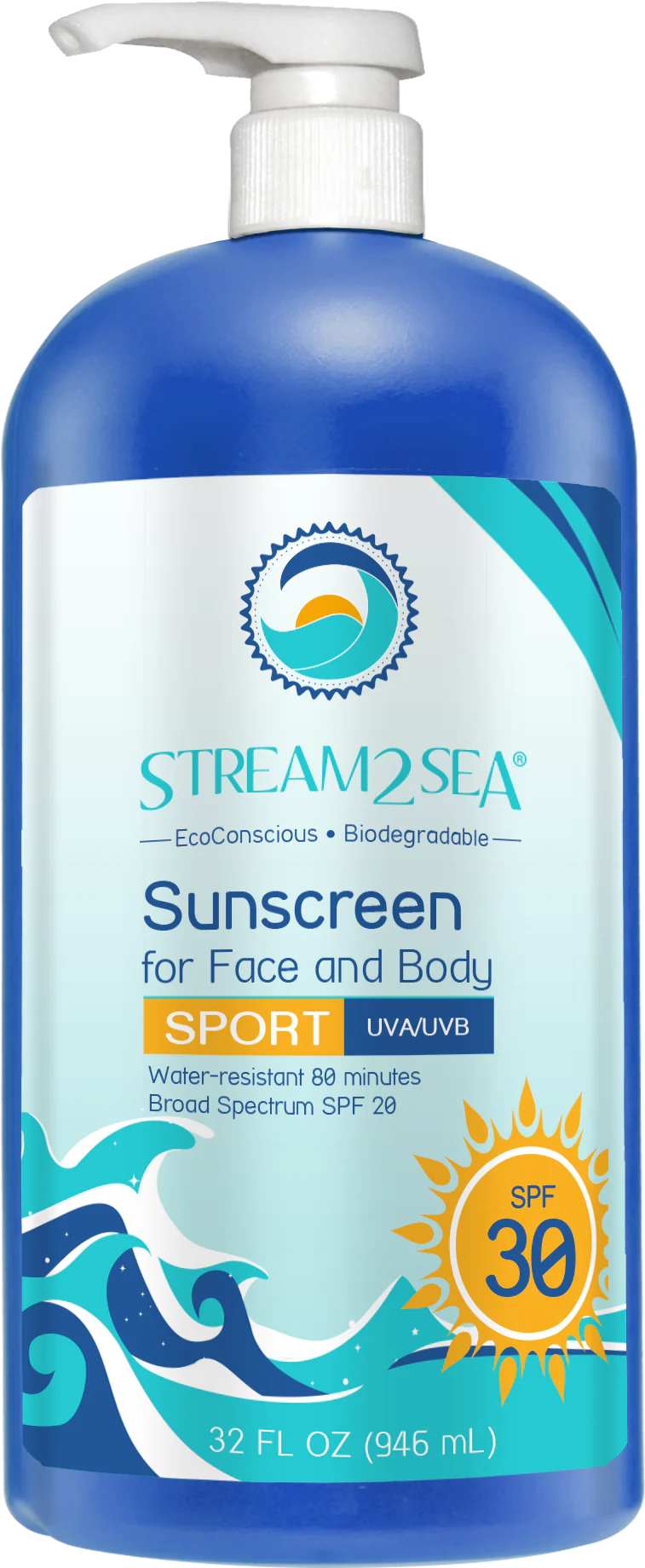 Sport Sunscreen SPF 30 Sport Sunscreen SPF 30 Bulk Size 946 ml Stream2Sea Global Ocean and Sea, Reef Safer, Eco friendly, Organic