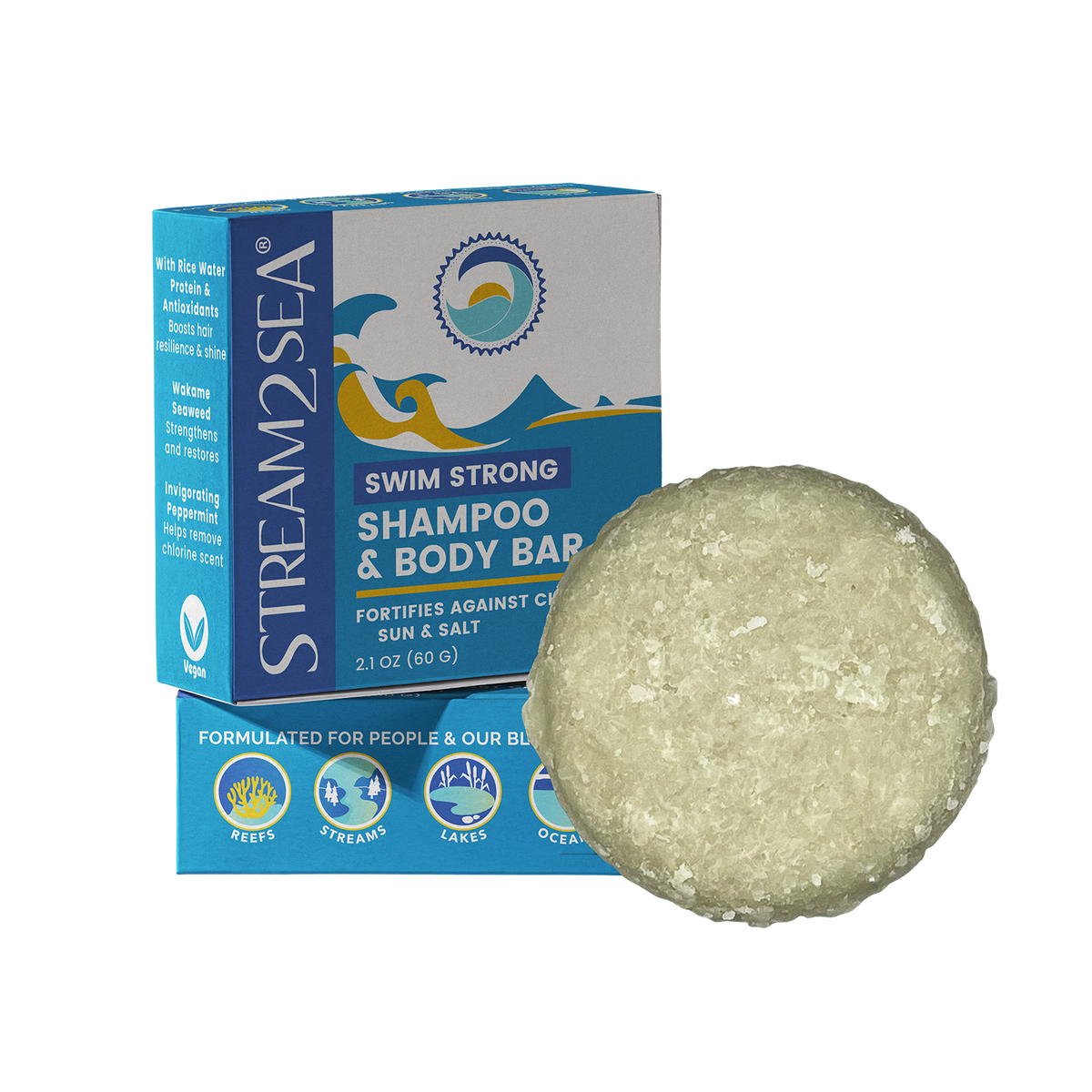 Swim Strong Shampoo & Body Bar Stream2Sea Global Ocean and Sea, Reef Safer, Eco friendly, Organic