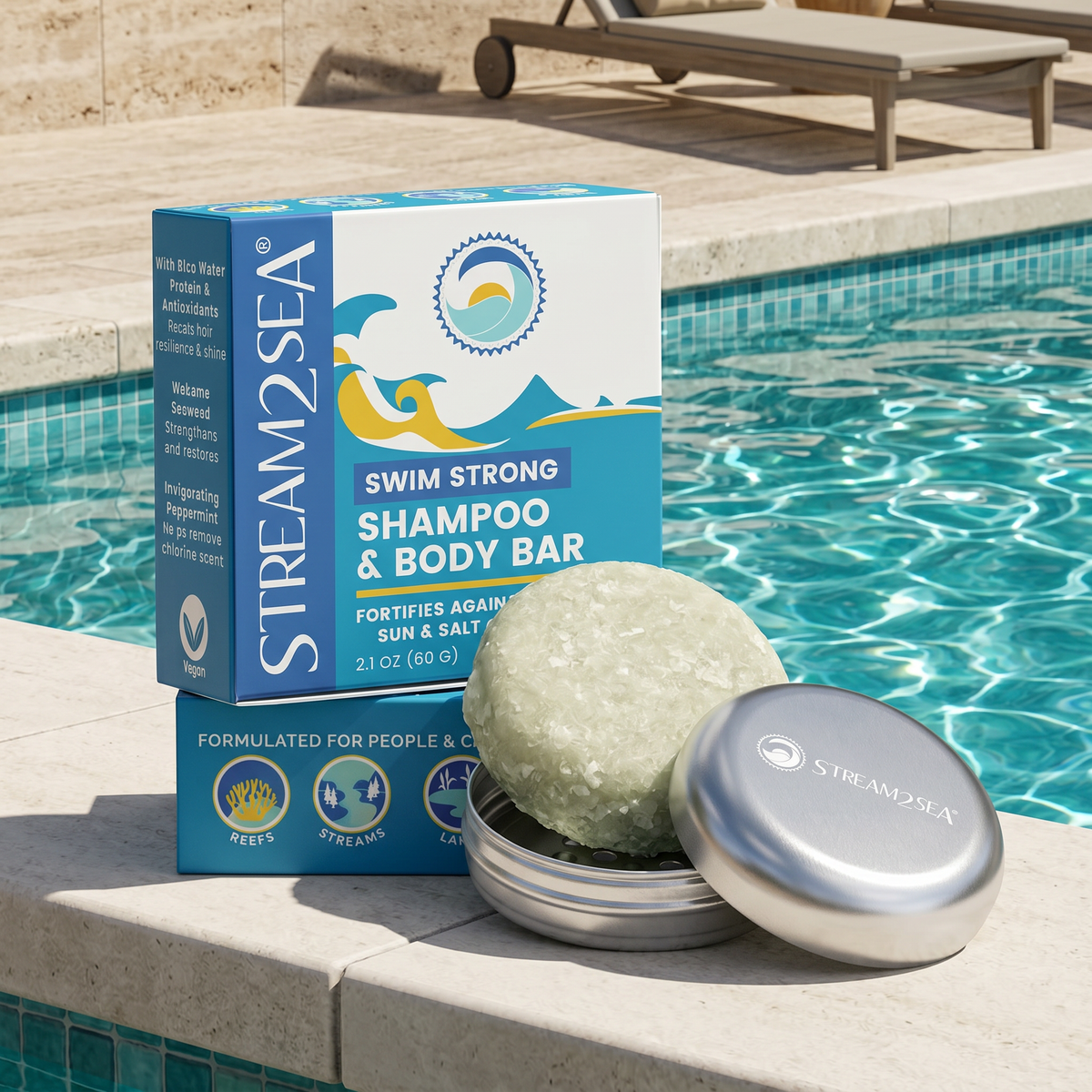 Swim Strong Shampoo & Body Bar Stream2Sea Global Ocean and Sea, Reef Safer, Eco friendly, Organic